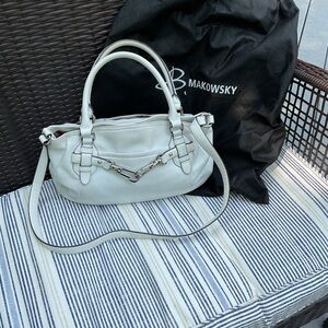 Vintage B. Makowsky White Leather Satchel with Silver Hardware